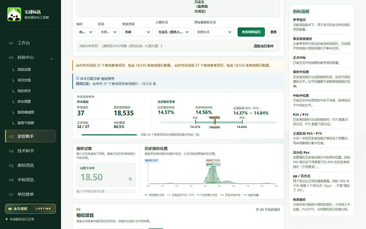 毛球标讯定价助手:历史报价中位、主流区间与分布图
